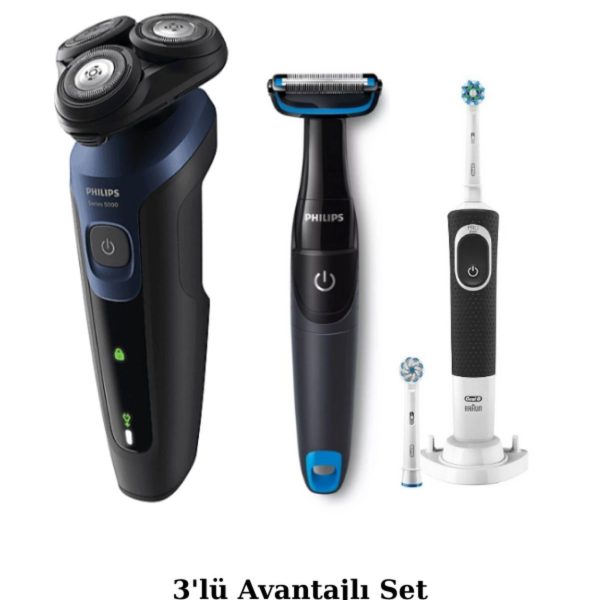 Philips S5445 Islak/Kuru Sinek Kaydı Tıraş Makinesi - Banyo Vücut Tıraş - OralB Diş Fırçası 3'lü Set