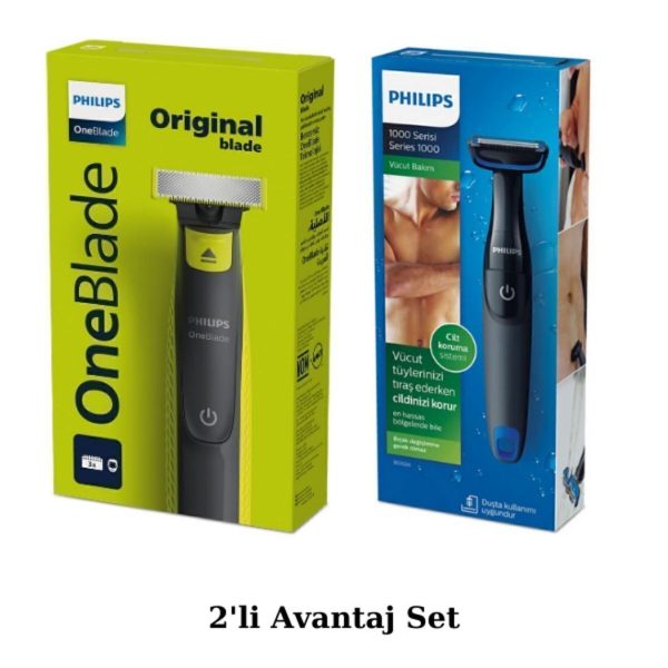Philips QP2724/10 OneBlade Yüz Şekillendirici - BG1024 Banyo Vücut Tıraş Makinesi Islak/Kuru 2li Set