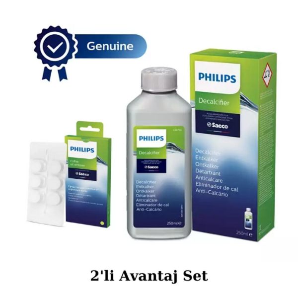 Philips CA6700/10 Espresso Makinesi Kireç Temizleme Solüsyonu - CA6704/10 Yağ Çözücü Tablet 2'li Set