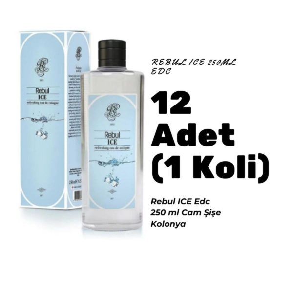 Rebul ICE Edc 250ml Cam Şişeli Buz Ferahlığı Kokulu Kolonya 12 Adet (1 Koli)