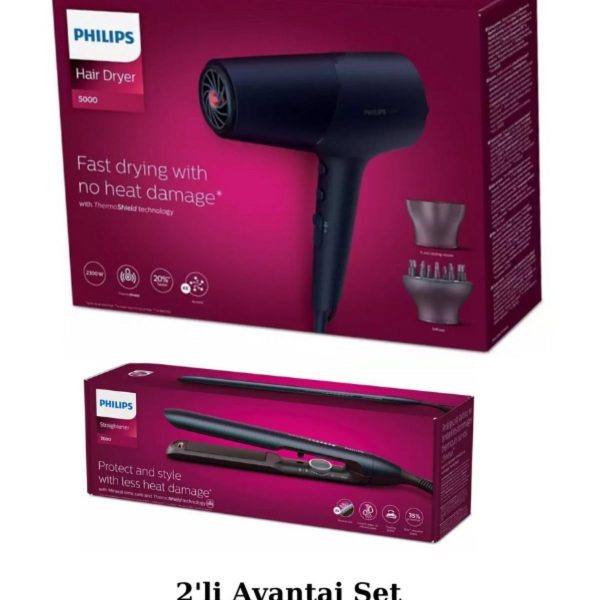 BHD510/10 2300w Saç Kurutma Makinesi - BHS732/00 Argan Yağlı, UV Korumalı Saç Düzleştirici 2'li Set