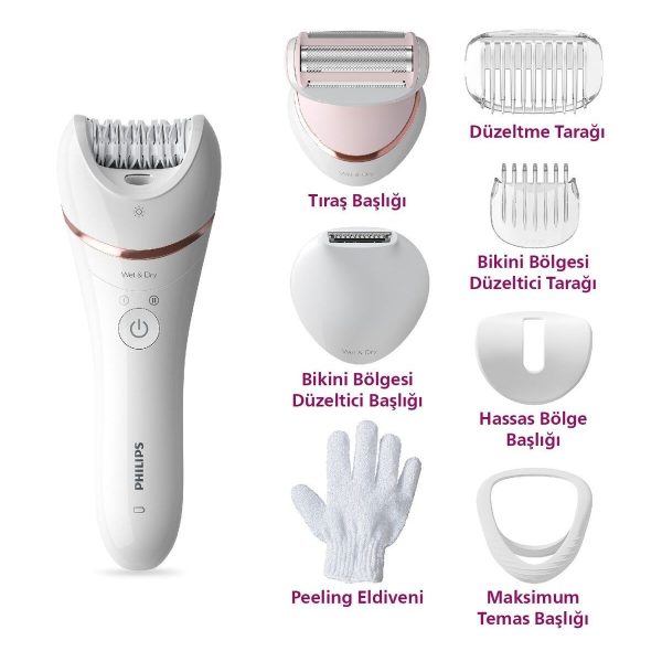 Philips BRE720/05 Epilatör (Yüz+Koltuk altı+Bikini Bölgesi+Bacak)Islak Ve Kuru,Işıklı,Kablosuz