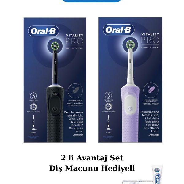 Oral-B D103 Vitality Pro Cross Action Şarjlı Elektrikli Diş Fırçası Siyah-Lila, Diş Macunu 50ml Set