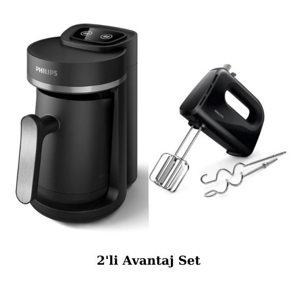 Philips HDA150/61 Türk Kahvesi Makinesi Inox, 4 Kişilik Közde Pişirme Özelliği  Daily El Mikseri Set