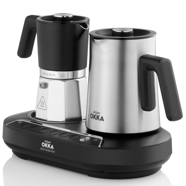 Arzum OK0027 OKKA Rich Moka Pot Karıştırıcılı Metal İtalyan ve Türk Kahve Makinesi - Krom 5 Fincan