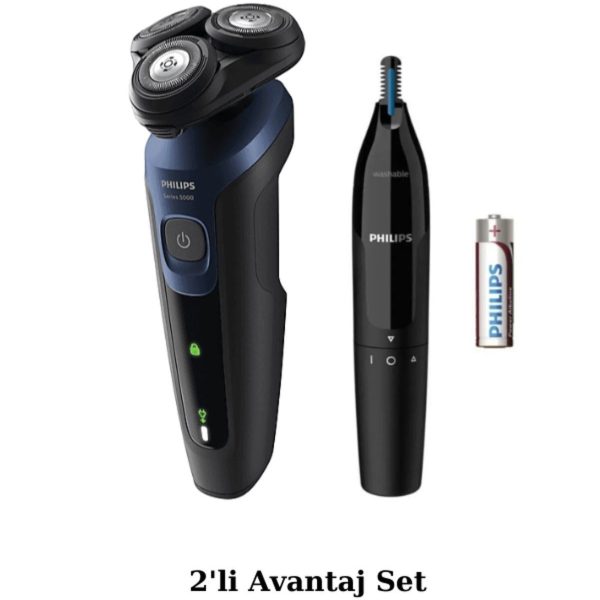 Philips S5445 Islak/kuru Sinek Kaydı Tıraş - Kulak-Burun Tüy Kesme Makinesi 2'li Avantaj Set