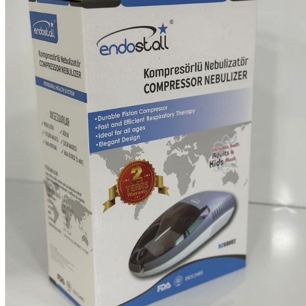 Endostall Kompresörlü Nebulizatör Yetişkin ve Çocuk Maskeli | 55 dBA Ses | 5 Adet Hava Filtresi