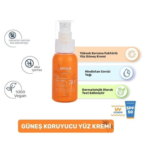 Angie Sun Face 50 Spf Ürün Güneş Kremi 50 ml Unisex Renk Bronz (VEGAN)